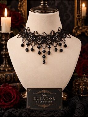 Eleanor Collection Gothic Black Lace Beaded Choker NWT